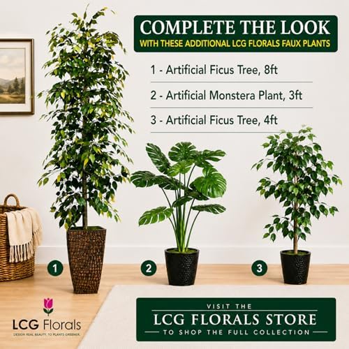 8ft Ficus Tree Artificial in Copper Metal Pot by LCG Florals - Real Wood Trunk, Premium Handmade, Faux Fake Indoor Tree for Living Room, Home & Office Decor - Image 3