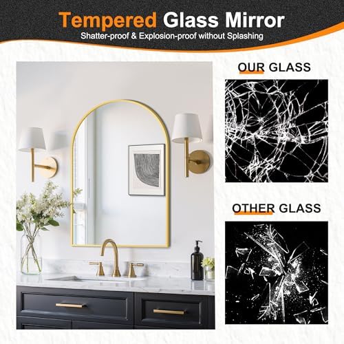 Delma Arched Bathroom Mirror, Gold, 20"x30" - Image 4