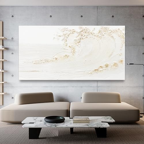 White Wall Art Decor Canvas Art Wall Decor Large Modern Wall Art Silent Waves With Gold Wall Painting Decorations Artwork Wall Art Prints For Room Living Room Bedroom Office 29x58 Inch - Image 4