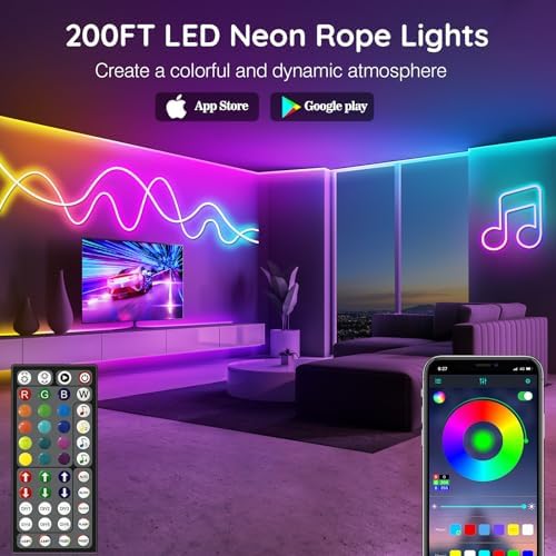AILBTON 200Ft Neon Rope Lights,Flexible Led Rope Lights Control with App/Remote,Multiple Modes Music Sync Gaming RGB Led Neon Lights for Bedroom Outdoor - Image 2