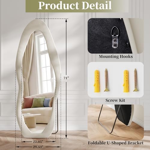 Koonmi Full Length Mirror 71"x30", Irregular Flannel Floor Mirrors - Image 6