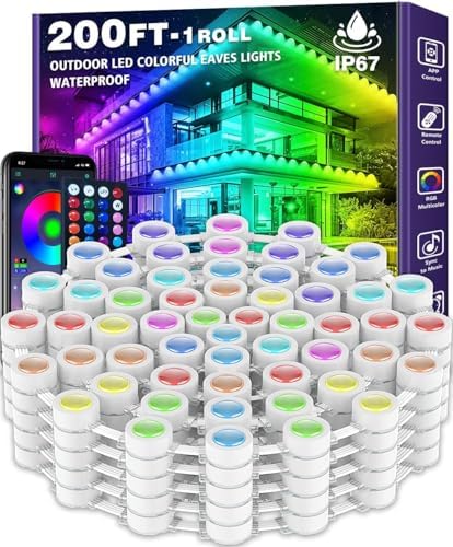 SINLEY 200FT Permanent Outdoor RGB Lights,Waterproof Smart LED Eaves Lights with App/Remote Control,for Christmas and All Holiday Decor,Daily and Accent Lighting,House Roof and Garden Lighting by Unknown