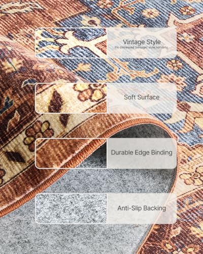 Amada Vintage Washable Area Rug,8'x10',Rust Red - Image 7