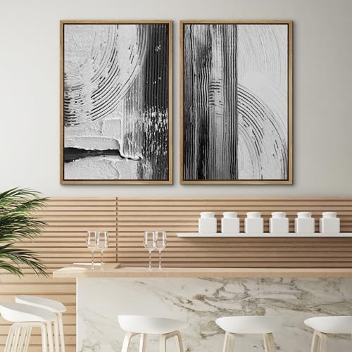 SIGNWIN Framed Canvas Print Wall Art Set Black White Industrial Paint Strokes Abstract Shapes Illustrations Modern Art Minimal Decorative Nordic for Living Room, Bedroom, Office - 16"" x24 x2 Natural - Image 4