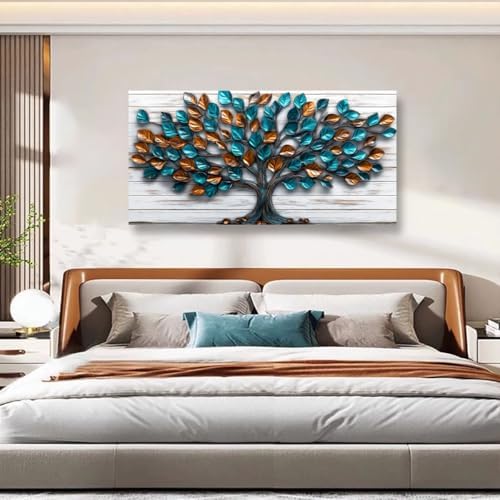 Tree Nature Wall Art Bedroom Abstract Wall Decor Living Room,Tree of Life Canvas Wall Art Office Farmhouse Paintings Artwork Modern Teal Golden Leaves Wall Art Prints Pictures 20 * 40inch - Image 6
