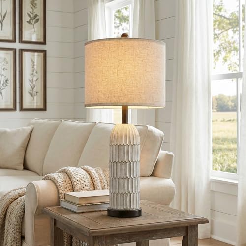 OYEARS 26.5" Bedside Table Lamps Set of 2, Farmhouse Table Lamp with USB A+C Charging Ports,Vintage Nightstand Lamp for Bedrooms and Living Rooms, Retro Resin End Table Lamp with Linen Shade,Black - Image 4