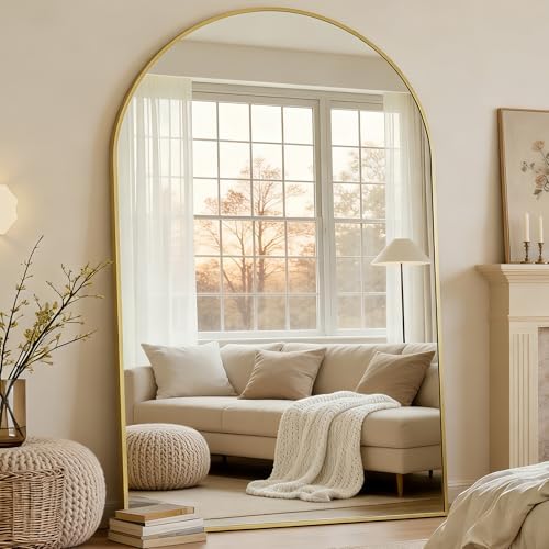 Dewfig Arched Full Length Mirror, 90"x46" Large Floor Mirror, Gold - Image 3