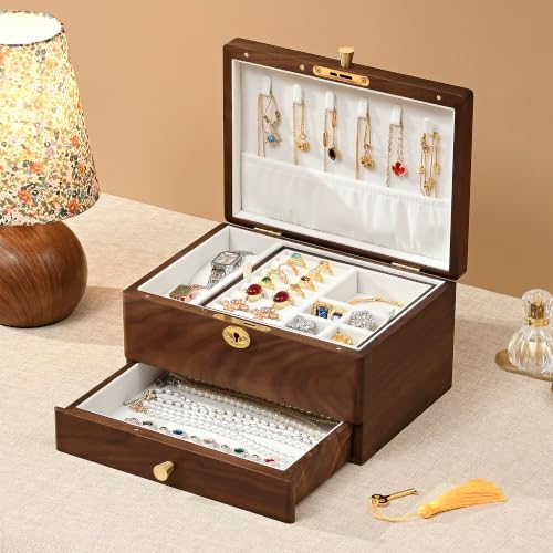Black Walnut Lockable Jewelry Box, 3 Layer Wooden Organizer Case for Women - Image 2