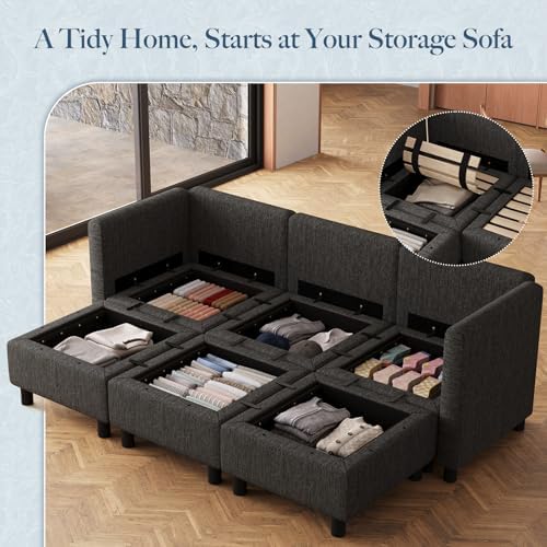 Belffin 84.3" Modular Sectional Sofa 6 Seats Sleeper Sofa Washable Sectional Couches for Living Room Comfy Couches with Storage Deep Seat Couch Sofas with Chaise,Dark Grey - Image 3