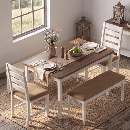 ROCSUMOO 5-Piece Dining Table and Chair Set with 2 Chairs & 2 Benches,Brown by ROCSUMOO