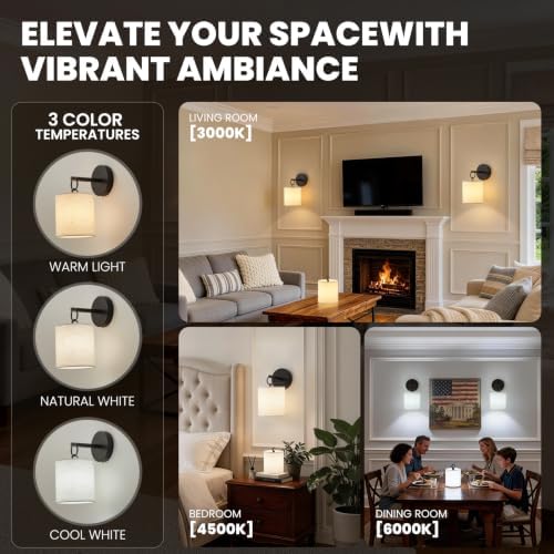 Peel and Stick Sconces Set of 2 Black, Detachable Battery Operated Wall Sconce With 10000 mah Rechargeable Bulbs, 12 RGB Battery Sconce With Remote, Renter Friendly Wall Lamps for Living Room,Bedroom - Image 6