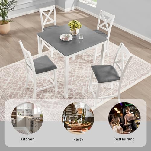 Harper & Bright Designs 5-Piece Counter Height Dining Table Set with 4 Chairs, Square Wooden Kitchen Table Set for 4, Modern Small Space Dining Room Set with Padded X-Back Chairs, Grey & White - Image 3