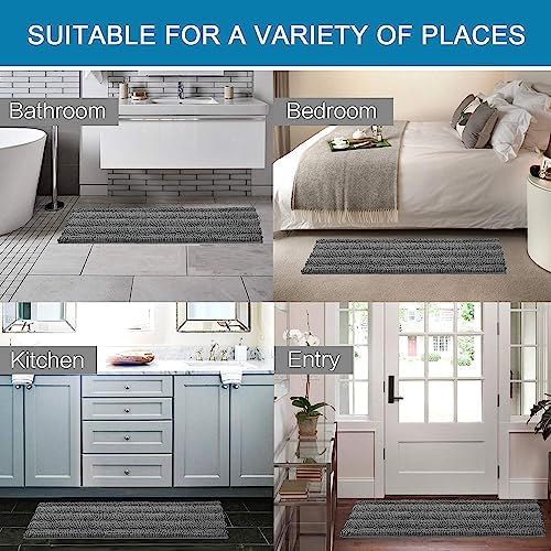 H.VERSAILTEX 2 Piece Bathroom Set - Super Absorbent Chenille Striped Bath Mats - Non Skid, Machine Washable - Grey, 47 x 17 Plus 17 x 24 - Inches - Image 6