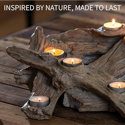 Plow & Hearth Faux Driftwood Fireplace Candle Holder, Resin Log Insert for Fireplace Decor, Holds 8 Fireplace Candles for Inside Fireplace, Coastal Beach Cozy Living Room Fireplace Decorations - Image 3