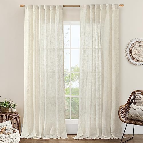 LAMIT Natural Linen Blended Curtains for Living Room 120 Inch Semi Sheer by LAMIT