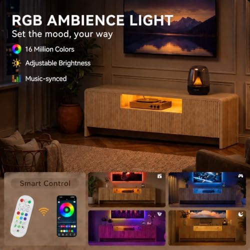 YESHOMY 70” Fluted TV Stand for 75 Inch TV, Modern Media Console - Image 7