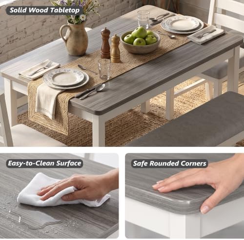 ROCSUMOO 6-Piece Dining Table and Chair Set with 4 Chairs & 1 Bench, Grey - Image 4