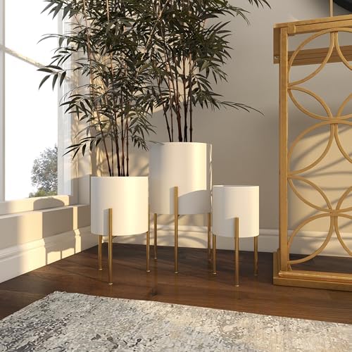 Deco 79 Metal Indoor Outdoor Planter Large Planter Pot with Removable Gold Stand, Set of 3 Planters 18", 14", 12"H, White - Image 6