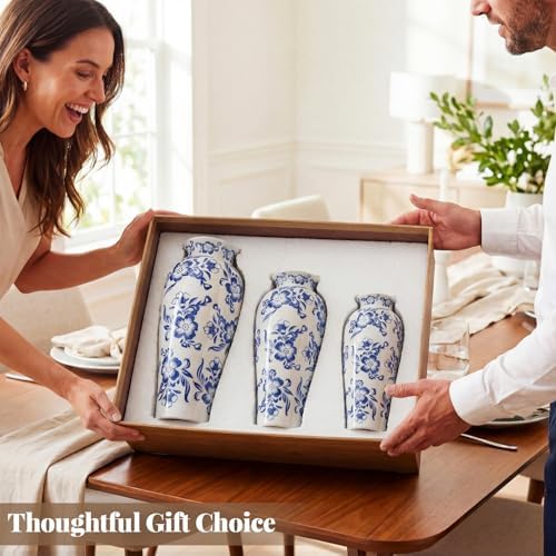 LemonRoad 3 Pack Chinoiserie Vases Porcelain Blue and White Vases for Flowers Pottery Chinoiserie Ceramic Vase for Living Room Mother's Day Decor Table Centerpiece, 6.7", 8.3", 10"(Lotus) - Image 5
