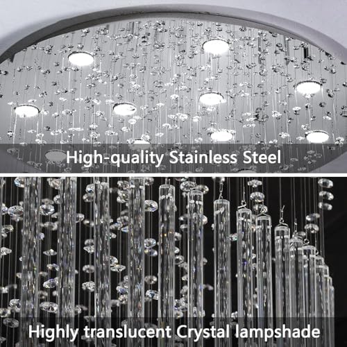 HAIXIANG W32 x H120 Glam Chandelier with LED Bulbs Crystal Raindrop High Ceiling Pendant Light for Entrance Large Villa Chandelier Foyer Lighting Fixtures Silver - Image 6