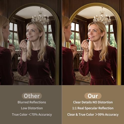 71"x32" Gold Ornate Antique Vintage Arched Full Length Mirror with Stand, Floor Standing Mirrors for Living Room Bedroom Entryway Cloakroom Outfit Check with Shatter-proof Nano Tempered Glass - Image 4