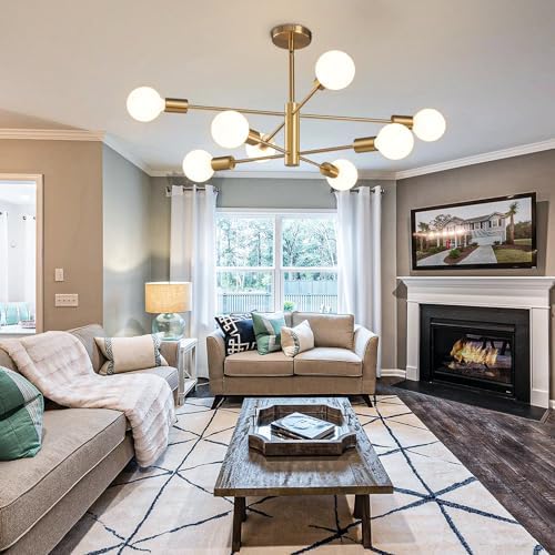 RUIYEY Modern Sputnik Chandeliers Light, 8-Light Gold Dining Room Chandelier Over Table, E26 Mid Century Ceiling Light Fixtures Height Adjustable Hanging Pendant Lighting for Entryway Foyer - Image 6