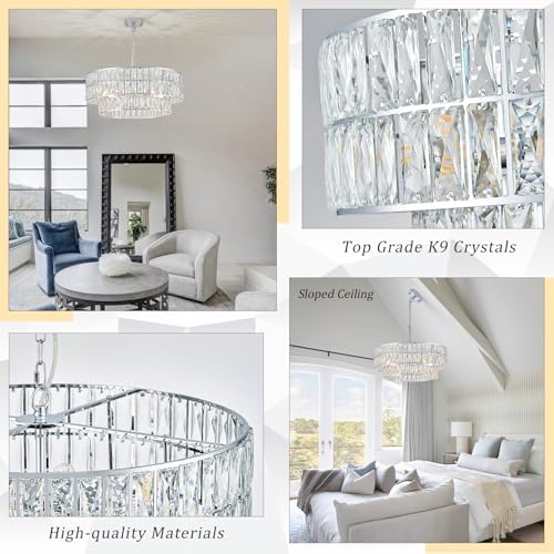 CATINER Chrome Crystal Chandelier 24" 8-Light Modern Semi Flush Pendant - Image 4