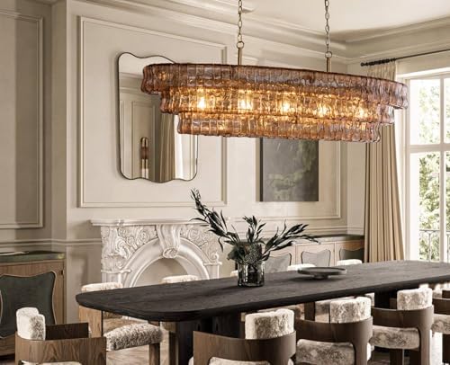 YIOSI Large Chandelier, 54" Gold Rectangular Drum Chandeliers for Dining Room, 5-Light Modern Round Kitchen Island Hanging Light Fixture for Living Room, Kitchen Island, Foyer - Image 4