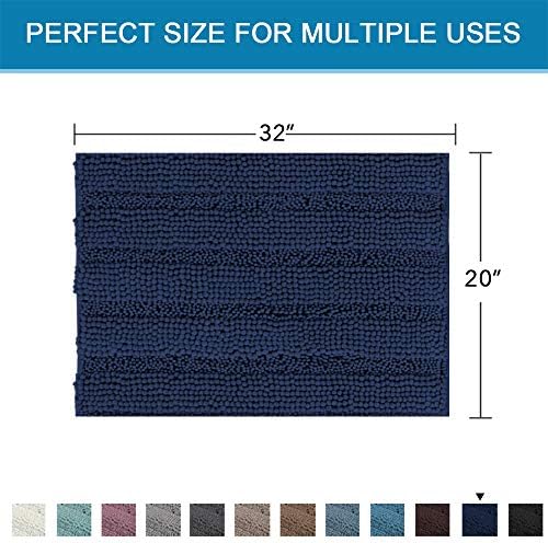 H.VERSAILTEX Bath Rugs for Bathroom Non Slip Bath Mats Extra Thick Chenille Striped Rug 20" x 32" Absorbent Non Skid Fluffy Soft Shaggy Washable Dry Fast Plush Mat for Indoor, Bath Room, Tub - Navy - Image 2