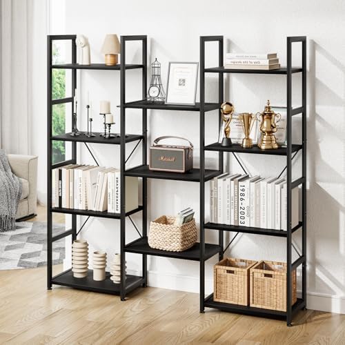 NUMENN Triple Column 4 Tier Bookshelf with 11 Adjustable Shelves, Black - Image 4