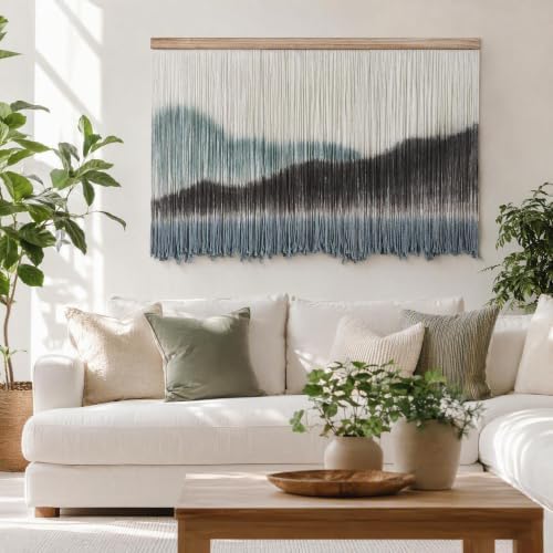 AKSWSHO Large Dip-Dye Macrame Wall Hanging Tapestry 59"x38" (Green Brown) - Image 5