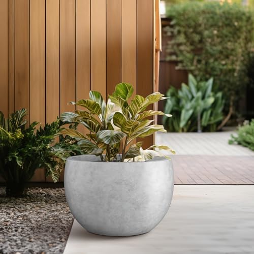Kante Accent Round Bowl Pale Gray Concrete Planter 15.7" Dia, Outdoor - Image 5