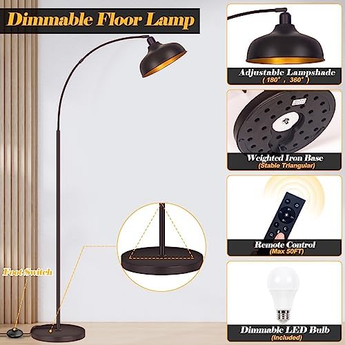 Arc Floor Lamps Bronze, Standing Lamps for Living Room Reading Lamps 70” - Image 3