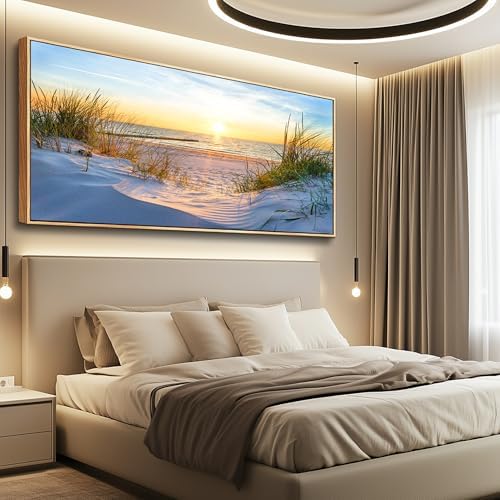 MHARTK66 Large Wall Art For Living Room Wall Decor For Office Ocean Painting Bedroom Wall Decorations Sunrise And Sunset Pictures Artwork For Modern Wood Framed Beach Canvas Prints Poster 72l X 32w - Image 4