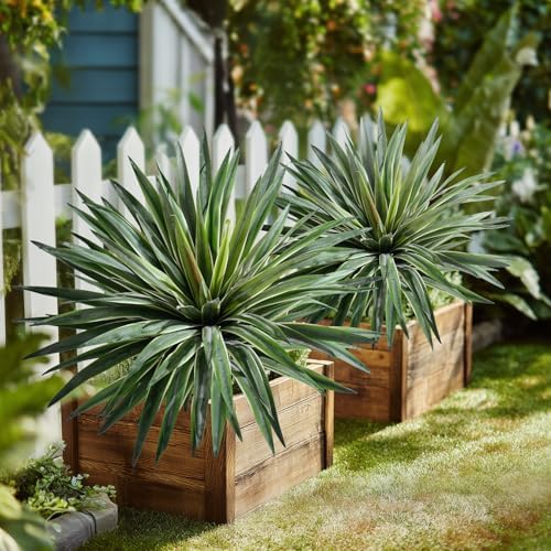 Artificial Agave Plant Fake Agave Planters for Indoor Outdoor Faux Agave Plants Real Touch Realistic Greenery for Home Living Room Office Bathroom Garden Front Porch Patio Decor (21inch-2 Pcs White) - Image 3