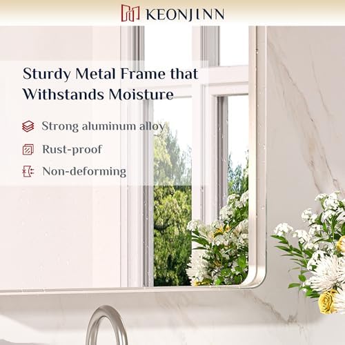 Keonjinn 40 x 24 Inch Brushed Nickel Bathroom Mirrors for Over Sink - Image 6