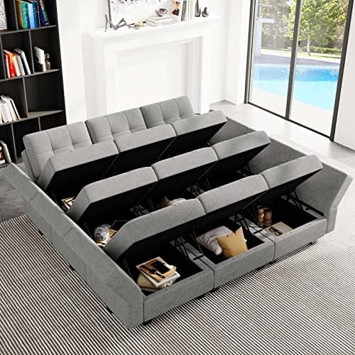 Belffin Modular Sectional Sleeper Sofa Couch with Storage Seat Reversible Modular Sofa Couch Oversized Sleeper Sectional Sofa Bed Set Light Grey - Image 4