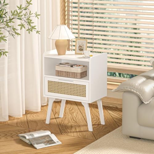 Lerliuo Rattan Nightstands Set of 2, Bedside Table with Drawer Open Shelf - Image 6
