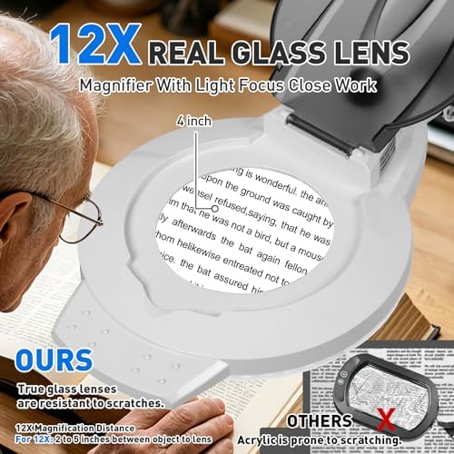 KIRKAS LED Magnifying Lamp with Clamp, 2,200 Lumens Dimmable 35in 12X - Image 4