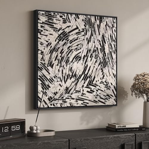 Framed Black and White Abstract Wall Art, 1 Piece Square Modern Canvas Prints Paintings, Minimalist Abstract Brush Pictures for Bedroom Dining Room Living Room Lounge Bathroom Wall Decor 24x24 In - Image 2