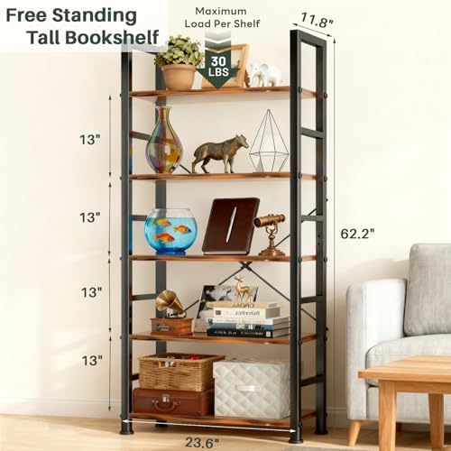 5 Tier Bookshelf, Free Standing Bookcase with Open Storage Shelves - Image 3