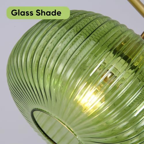 Green Floor Lamp for Living Room, Modern Glass Standing Lamp with Remote, Dimmable Brass Tall Lamp Retro Vintage Glass Tall Lamp Floor Light Boho, 12W LED Bulb Included - Image 7