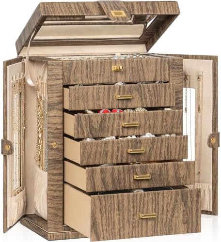 AKOZLIN 6-Tier Jewelry Box Organizer 5 Drawers Storage XXL Wood Grain by AKOZLIN