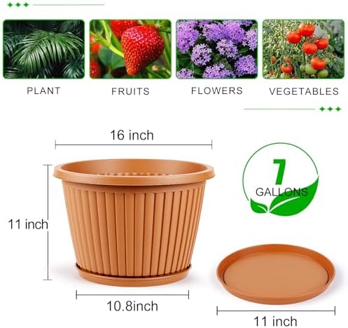 Large-Planter-Indoor-Outdoor Plant Pots, 16 inch 4 Pack Plastic Flower Pots with Saucer And Drainage Holes, Modern Garden Planters For Planting Medium Large Plants, Decorative Resin Garden Pots - Image 3