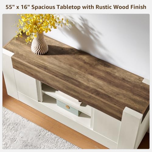 OKD 55" TV Stand for 65" TV, Thick Block Media Console, Antique White - Image 6
