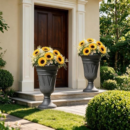 NicBex 24" Tall Urn Planters for Outdoor Plants Set of 2 - Grey Trophy - Image 7