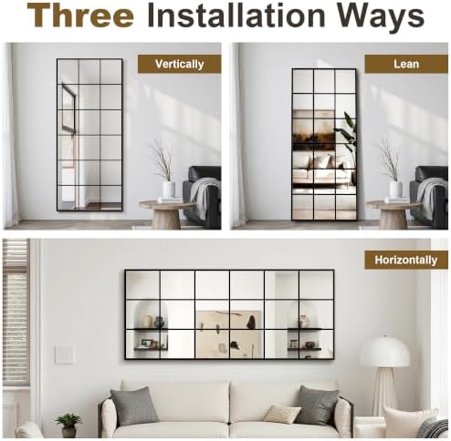 Full Length Mirror Window Pane, 30" x 70" Large Decorative Mirror, Black - Image 4