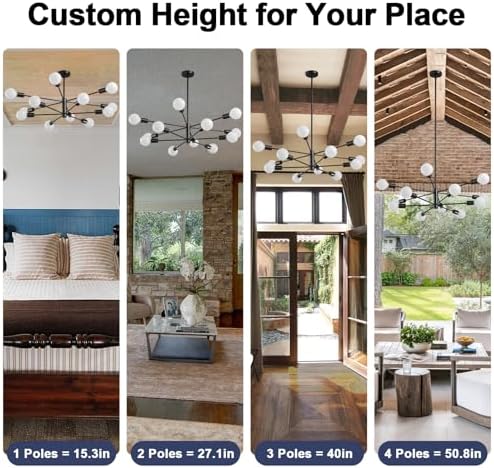 RUIYEY Modern Sputnik Chandeliers Light, 12-Light Black Chandeliers for Dining Room, E26 Height Adjustable Chandelier Ceiling Lighting Fixture for Farmhouse Kitchen Island Living Room Foyer - Image 3
