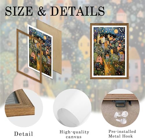 AVECCO Gustav Klimt Style Village Night Wall Art Framed Canvas 20x30 inch - Image 6