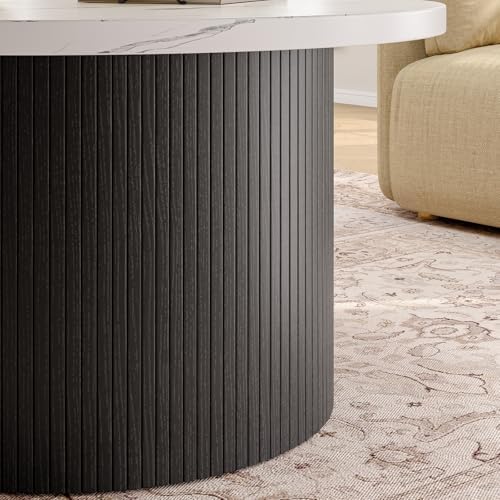 ONBRILL 31.5" Round Coffee Table, Tambour Design, Marble Color - Image 7